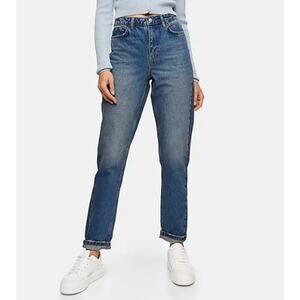 TOPSHOP Lucas Jeans Mid-Rise Tapered Leg Stretch Denim Mid Wash Blue Size 26X30